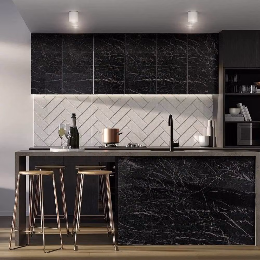 FLAVORA Black Marble PVC Kitchen Wrap Film Tablecloth Plastic Cover, 0.6m2 – 4