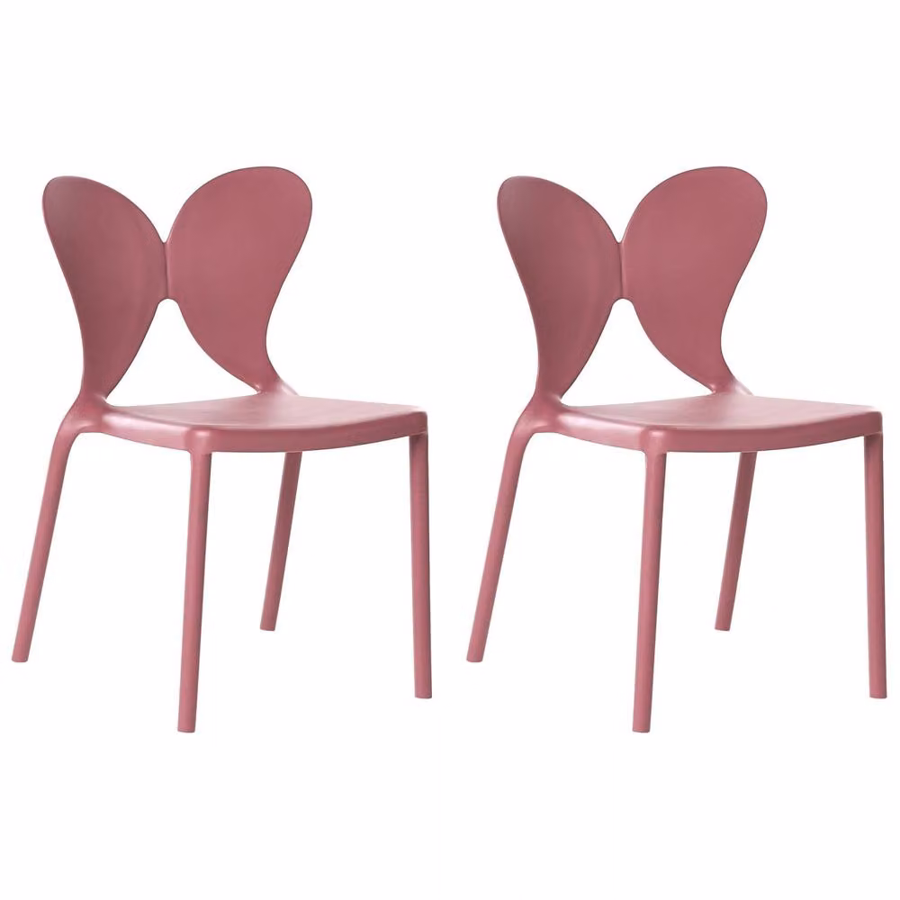 Wyld Haus Set of 2 Pink Matt Plastic Modern Garden Chairs – 2