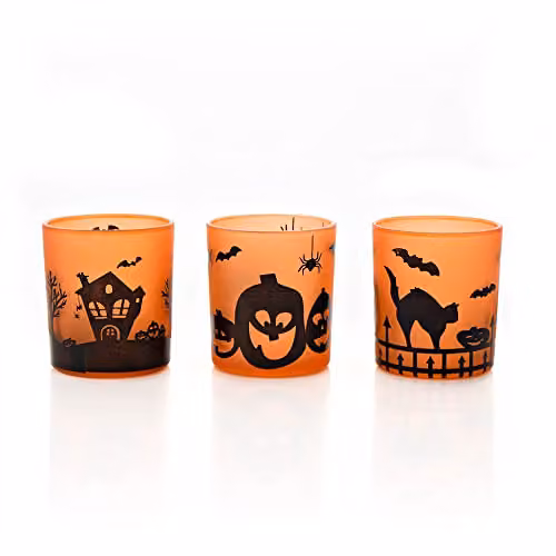The Novelties Company Hocus Pocus Halloween Set of 3 Multicolour and Orange Glass Votive and Tealight Holders