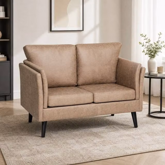 STILVORA 2 Seater Upholstered Sofa in Brown with Rubberwood Legs – 1