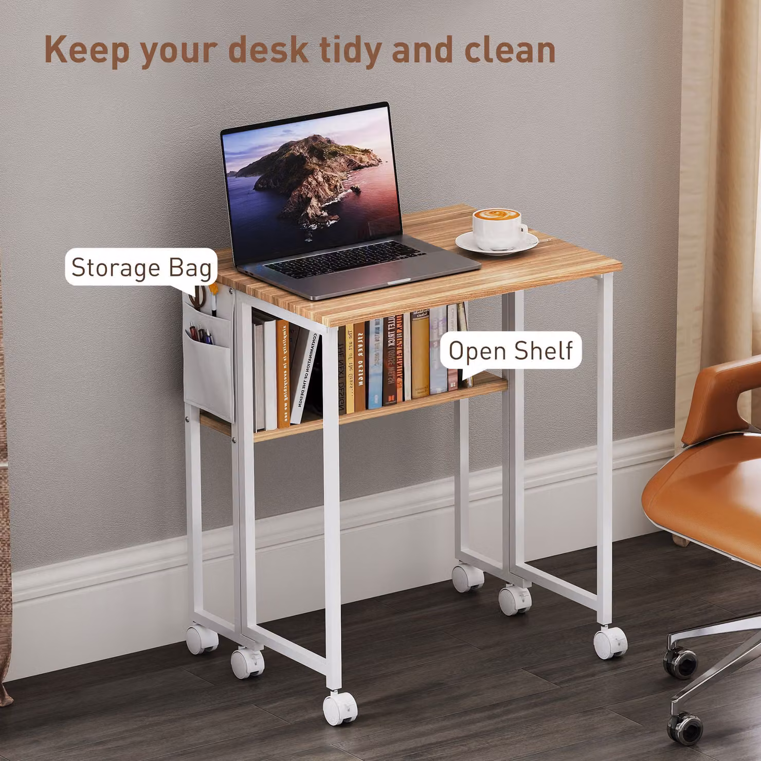 HOMCOM Brown Drop Leaf Writing Desk with Castors – 4