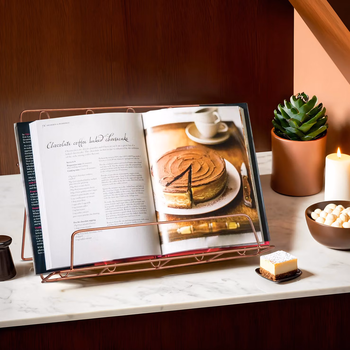 Orsina Contemporary Copper Finish Cookbook Stand in Gold, Freestanding Metal Recipe Book Holder, W/D/H: 30.0 x 21.0 x 30.0 cm – 2