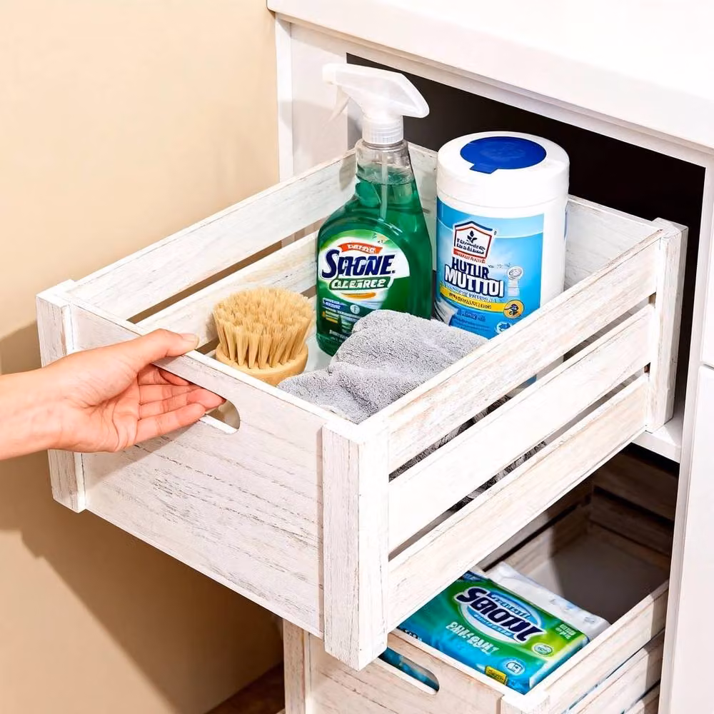 FLAVORA White Wash Wooden Home Storage Crate with Handles, Width: 50 cm – 4