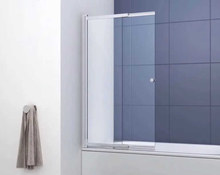 Cheap Furniture Warehouse Reversible Transparent Glass Shower Bath Screen Panel with Silver Chrome Frame, W: 140 cm, H: 83 cm