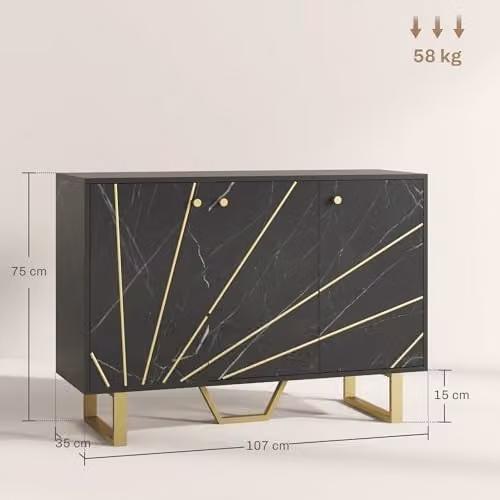 HOMCOM Modern Sideboard Storage Cabinet with Metal Legs in Black and Gold – 3