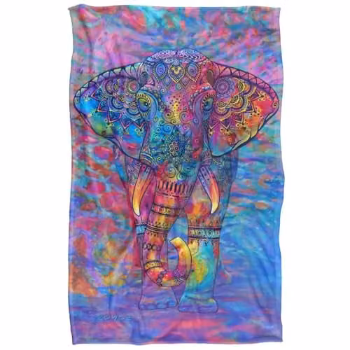JQ Licensing Royce Mcclure Bohemian Elephant Super Soft Silky Touch Fleece Throw Blanket, Multicolour, W: 91 cm, D: 147 cm – 1