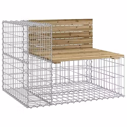 vidaXL Gabion Design Garden Bench in Brown Impregnated Pine Wood and Metal, W/D/H: 92 x 71 x 65.5 cm