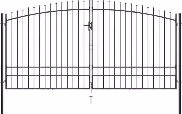 Berkfield Home Double Door Steel Fence Gate with Spear Top, Black, W: 400 cm, H: 248 cm – 1