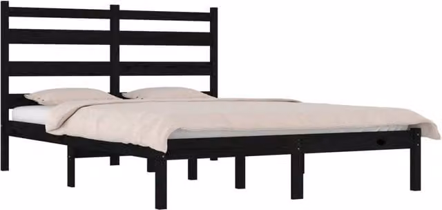 Berkfield Home Beautiful Bed Frame in Black Solid Pine Wood, W/D/H: 200 x 200 x 205.5 cm