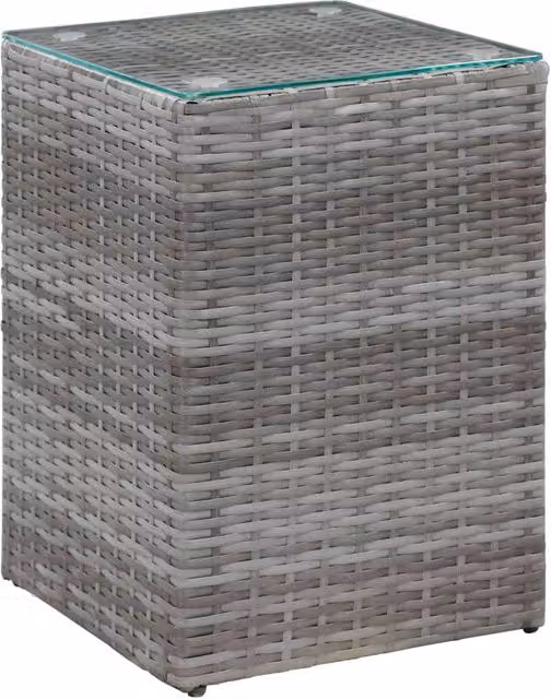 Berkfield Home Set of 3 Modern Square Side Tables with Glass Tops in Grey Poly Rattan