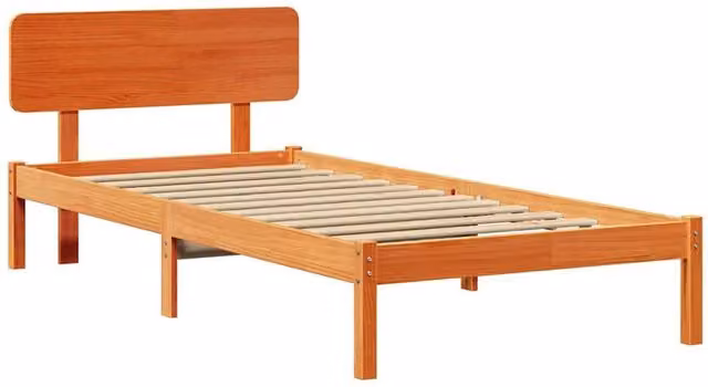Berkfield Home Solid Pine Wood Bed Frame with Headboard, Wax Brown, W/D/H: 90 x 200 cm – 1