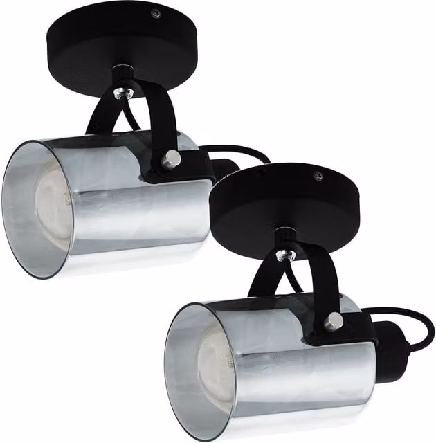 Loops 2 Pack Modern Wall Lights with Black Chrome Metal and Transparent Glass Shades, E27
