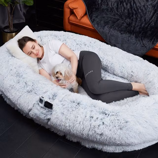 Ezysleep Faux Fur Human Pet Bed in Grey, Width: 132 cm