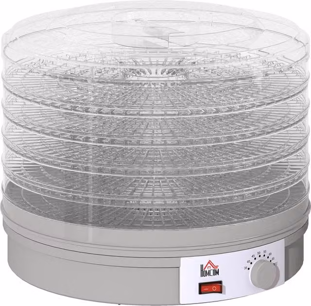 HOMCOM 5 Tier Food Dehydrator, 245W Food Dryer Machine with Adjustable Temperature Control for Drying Fruit, Meat, Vegetables, Jerky and Pet Treats, Grey