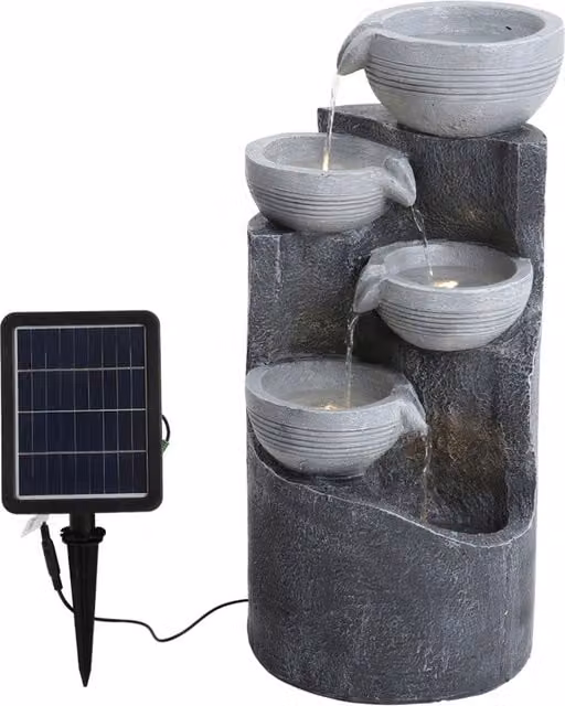 Breeins Grey Solar Powered Cascade Water Feature for Outdoor Garden Decor