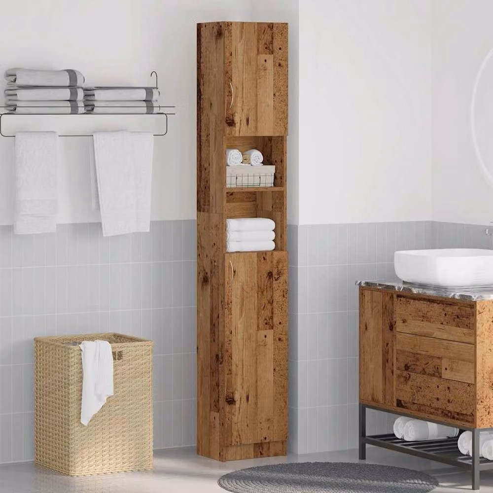 Berkfield Home Wall Mounted Bathroom Cabinet in Brown Old Wood, W/D/H: 32 x 25.5 x 190 cm – 3