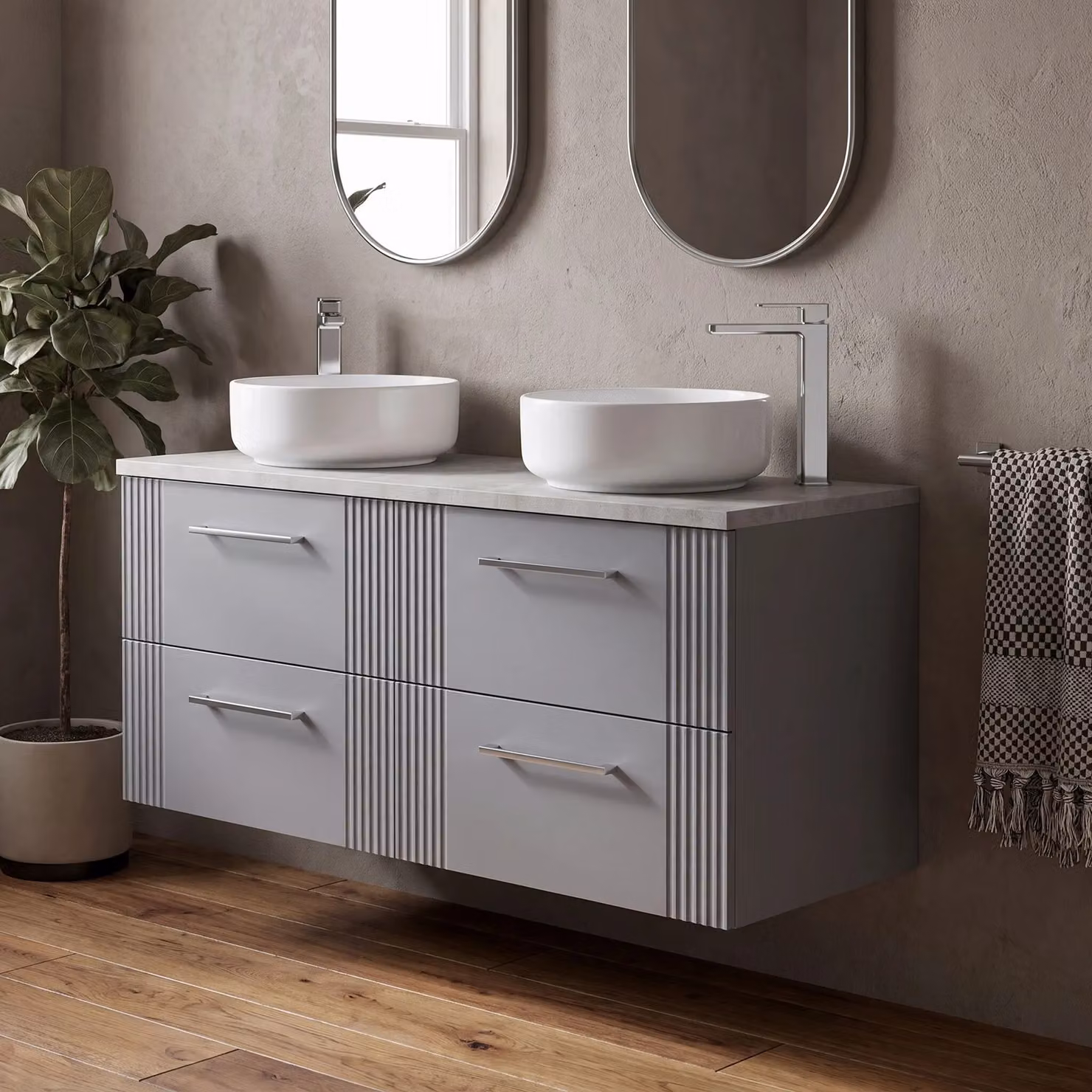 Balterley Wall Hung Bathroom Vanity Unit with 4 Soft Close Drawers and Laminated Worktop, Grey, W/D/H: 120.0 x 45.5 x 54.5 cm – 2