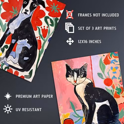 Artery8 Set of 3 Matisse Style Abstract Animal Wall Art Prints, Multicolour Paper Posters, W/H: 30 x 40.5 cm – 4