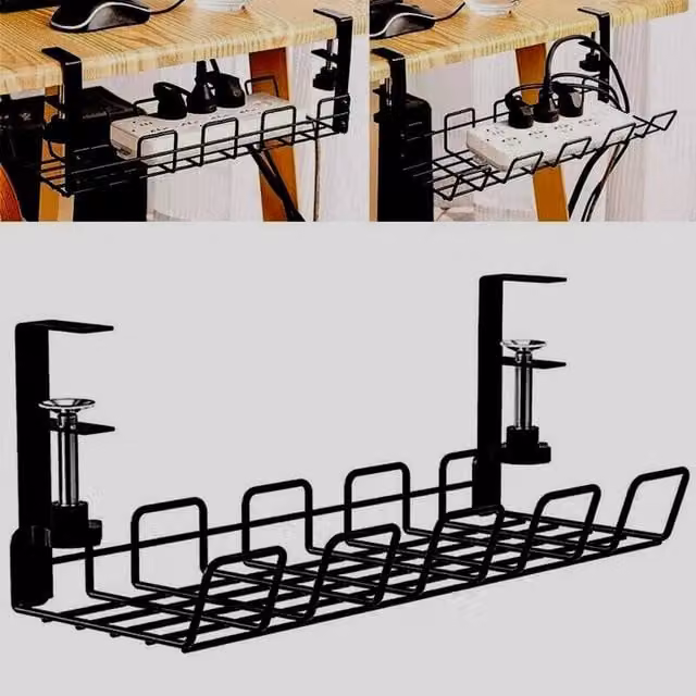 SPETLEK Black Matt Metal Under Desk Cable Tray Management – 1