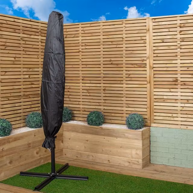 Samuel Alexander 3m Solar Powered Lit Banana Cantilever Garden Parasol with LEDs in Black