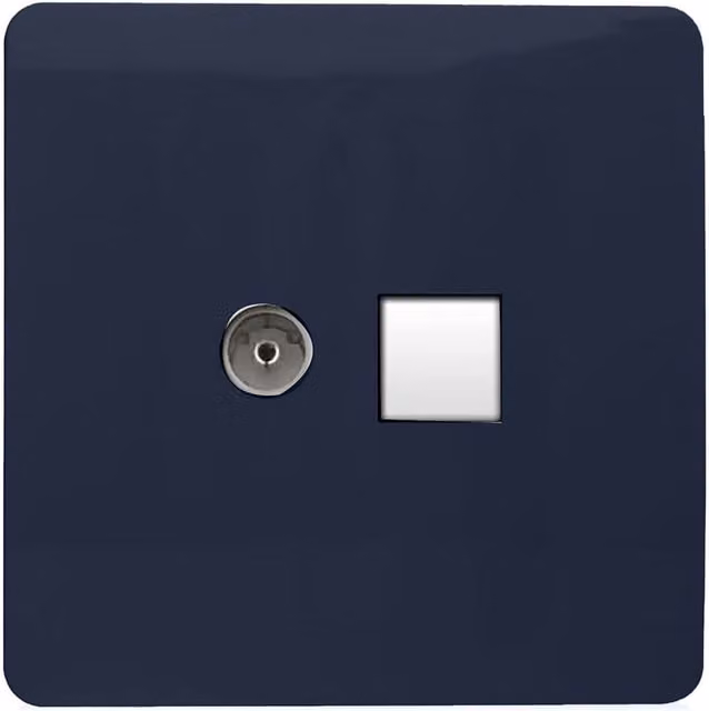 Trendi Switch 2 Gang TV Co-Axial and RJ45 Cat 6 Ethernet Combination Flush Plate in Blue