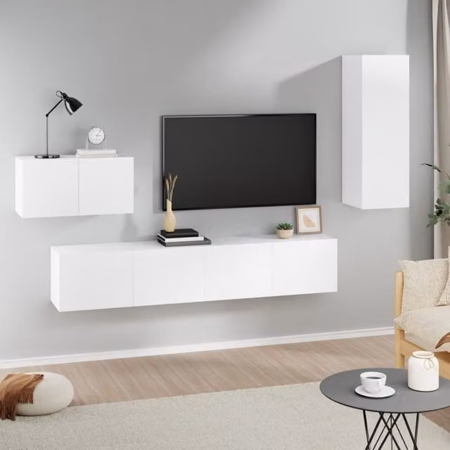 Berkfield Home 4 Piece Classic White Engineered Wood TV Cabinet Set – 1