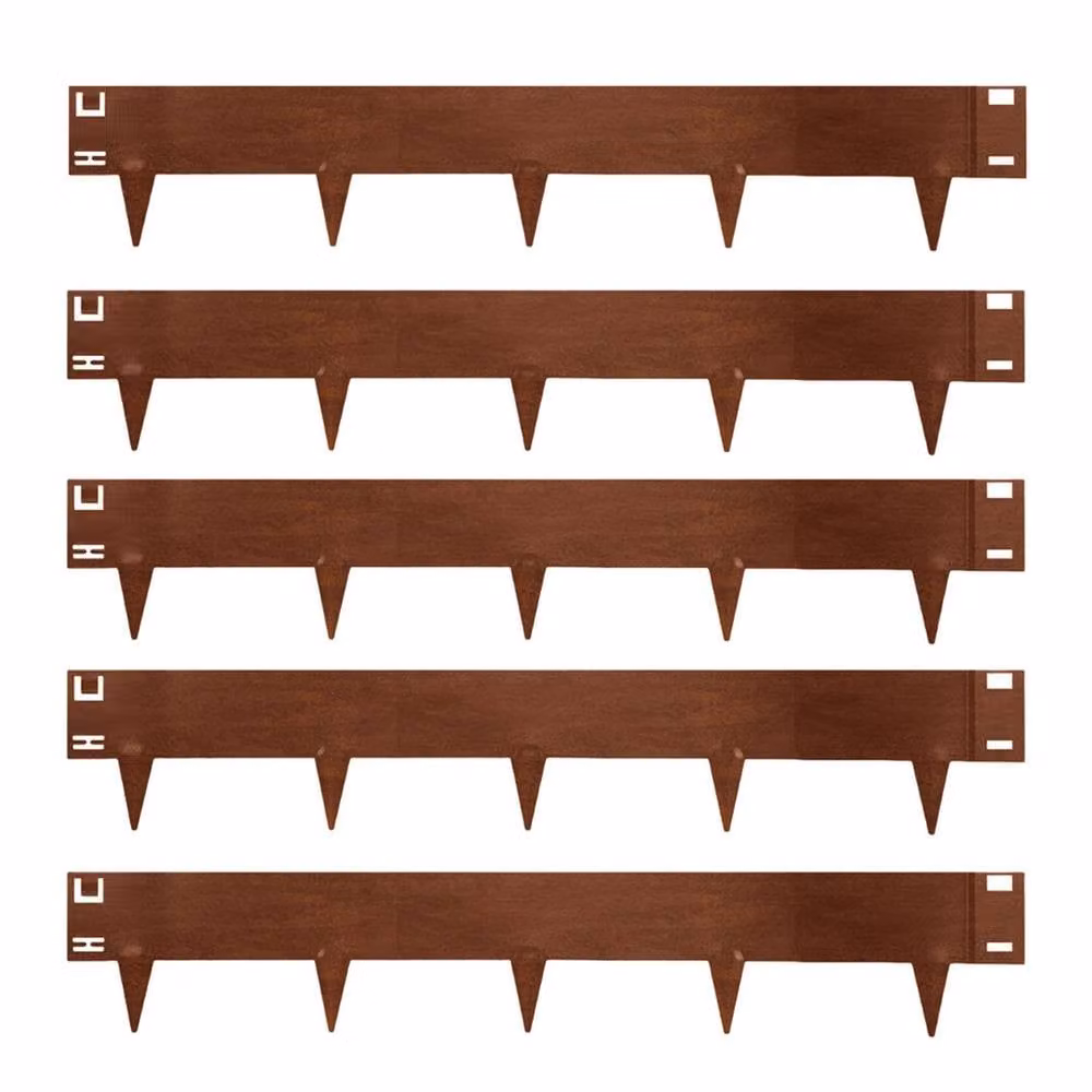 Nicoman Set of 5 Heavy Duty Metal Garden Border Edging in Bronze, 1m Long – 2