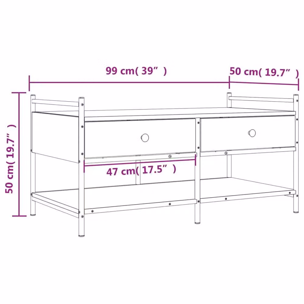 Berkfield Home Decorative Coffee Table in Grey Sonoma, W/D/H: 99 x 50 x 50 cm – 4