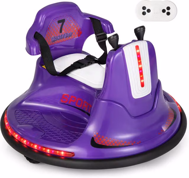Costway 6V Battery Powered Bumper Car Kids Electric Ride On with Light and Sound, Purple