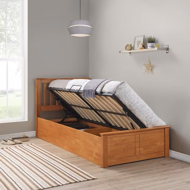 Bedmaster Francis Oak Solid Wood Ottoman Bed in Brown