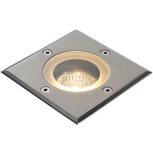 Loops IP65 Outdoor Square LED Ground Light in Silver Stainless Steel with GU10 Bulb