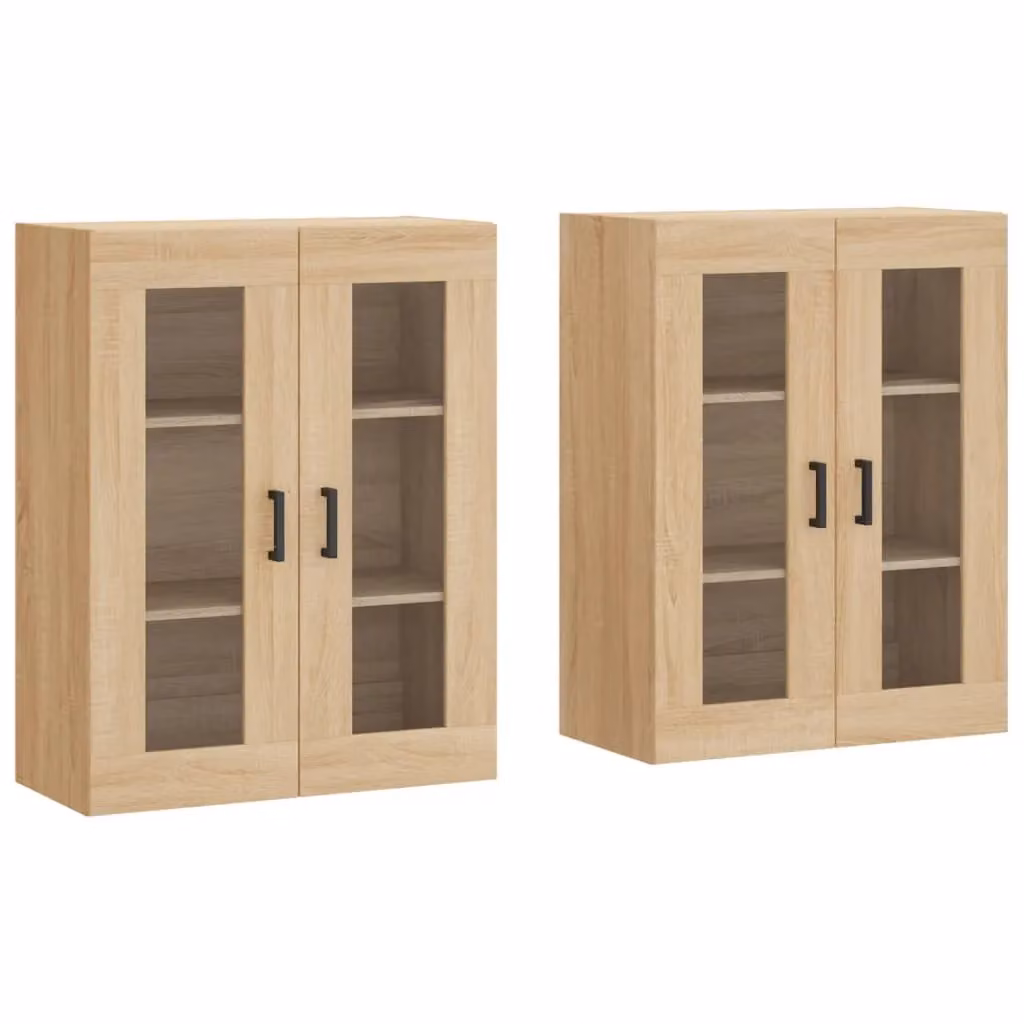 Berkfield Home Set of 2 Wall Mounted Cabinets in Sonoma Oak Brown with Glass Doors – 1