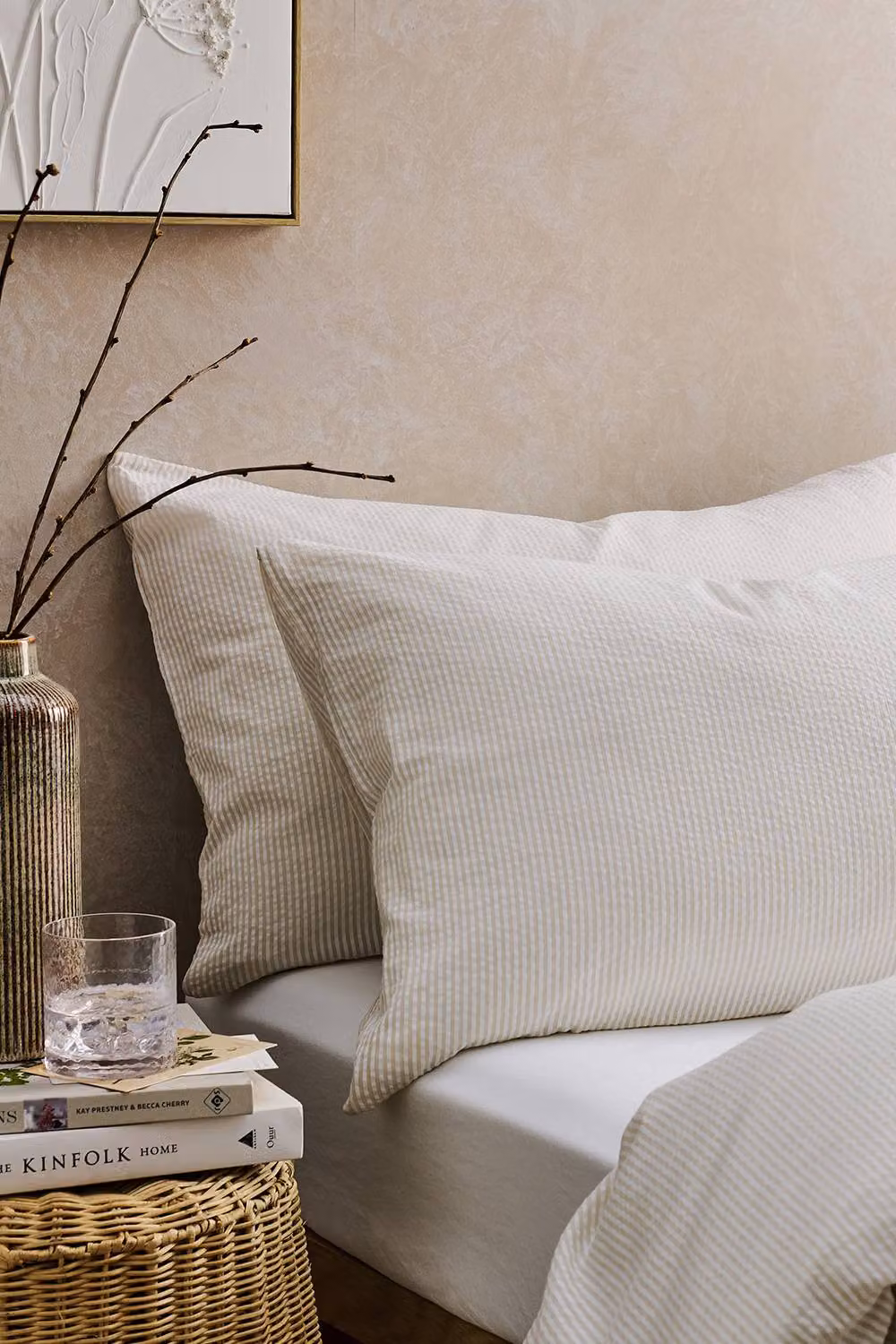 Christy Seersucker Cotton Striped Standard Pillowcase Pair in Beige, W/H: 50 x 75 cm – 2