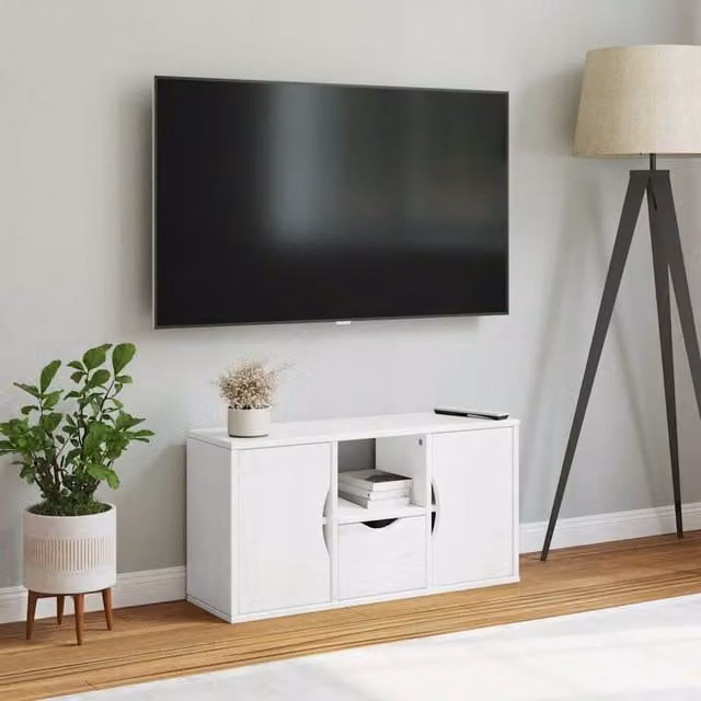 Berkfield Home ODDA White TV Cabinet with Drawer in Solid Pine Wood, W: 79 cm, D: 24 cm, H: 40 cm – 1
