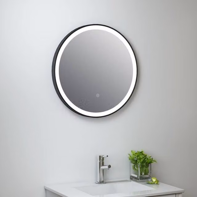 Bathroom Kingdom Rosie Round Illuminated LED Mirror, Black, Diameter: 60 cm