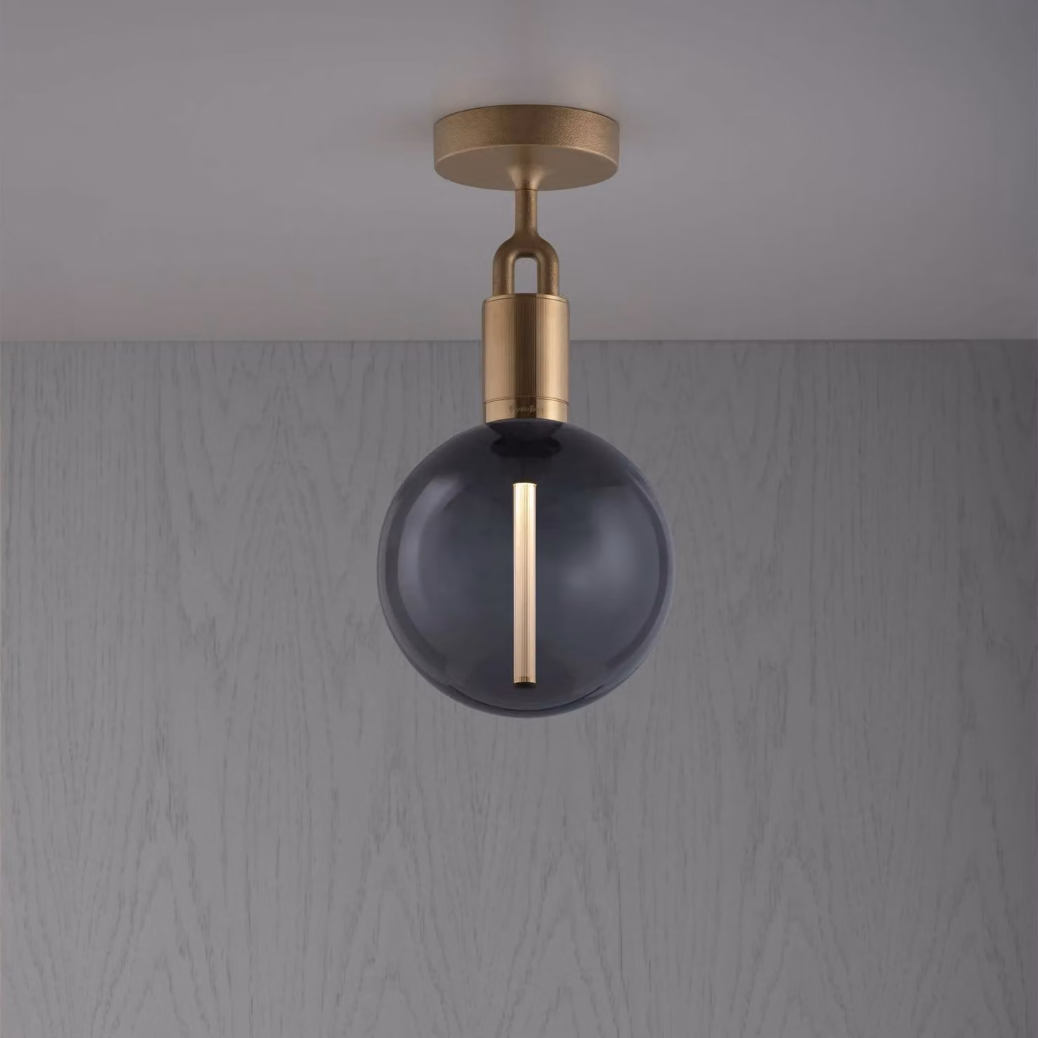 Buster + Punch Forked Ceiling Light with Grey Glass Sphere in Gold/Brass or Black Metal