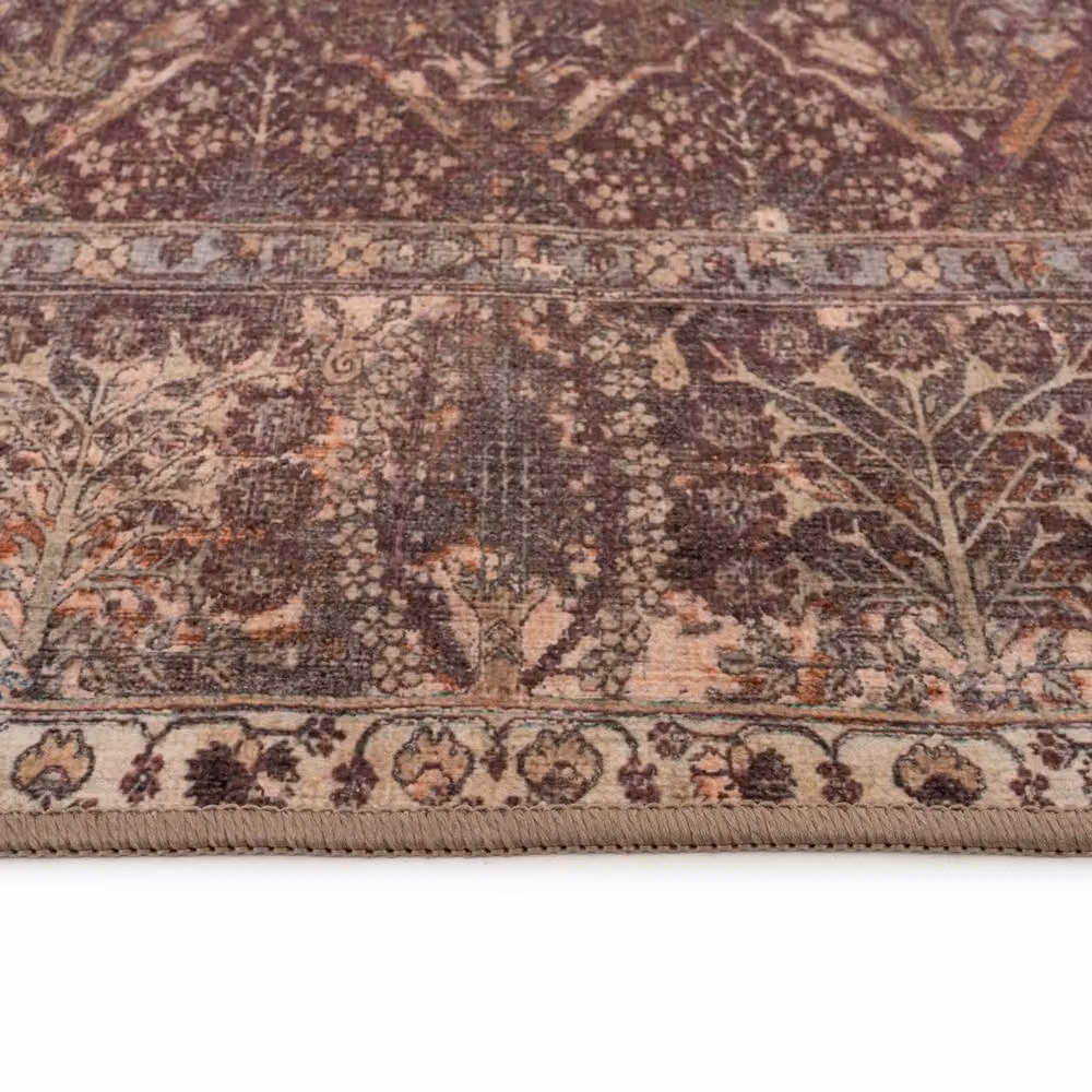 Kukoon Burgundy Distressed Machine Washable Long Hallway Runner Rug in Plum, W: 60 cm, L: 240 cm – 4