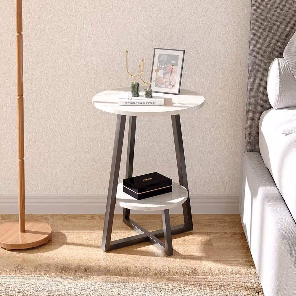 EONLION 2 Tier White Sofa Side End Table, W/D/H: 40 x 40 x 55 cm – 3