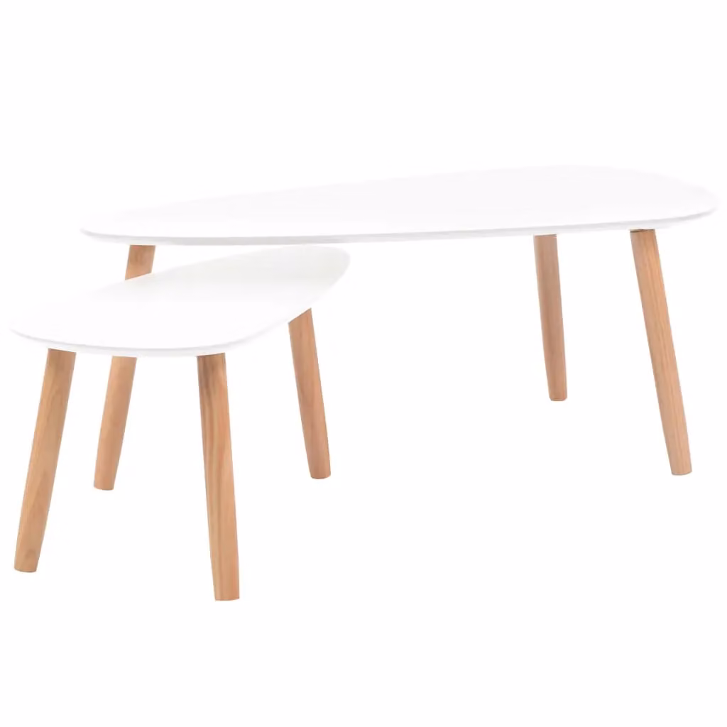 Berkfield Home 2 Piece White Scandinavian Nesting Coffee Table Set with Oval Pinewood Tops – 2