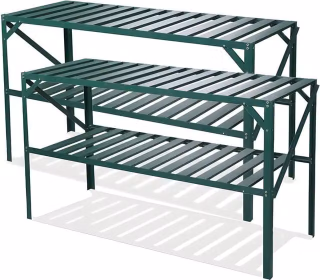 Primrose X2 Traditional 2 Tier Greenhouse Staging Shelf Workbench in Green, Width: 122 cm – 1