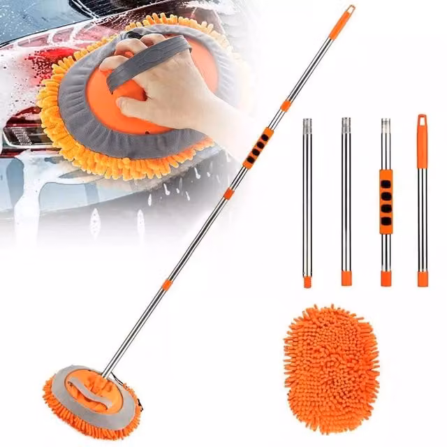 SPETLEK Car Wash Mop with 180 Degree Double Microfibre Refillable Brush Head in Orange – 1