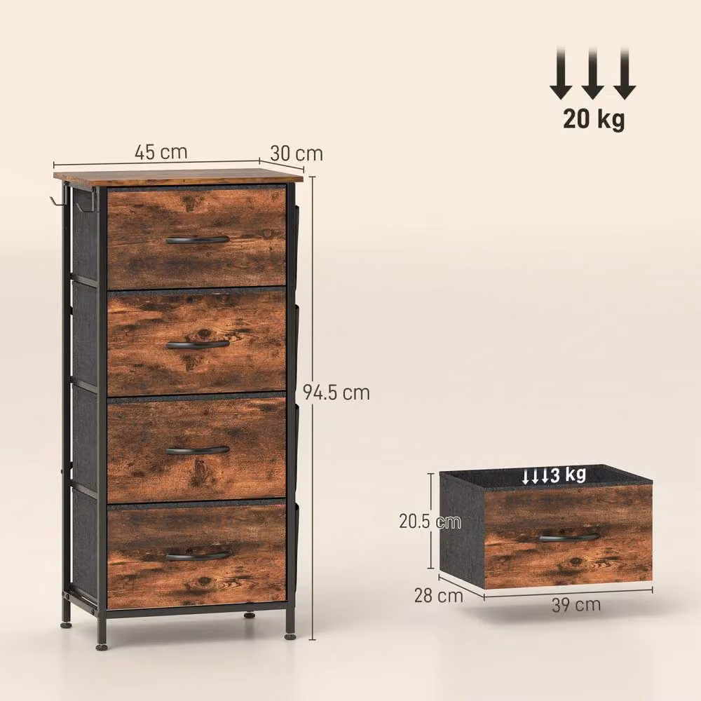 Wyld Haus Balo 4 Drawer Storage Chest in Brown and Black Fabric and Metal – 4