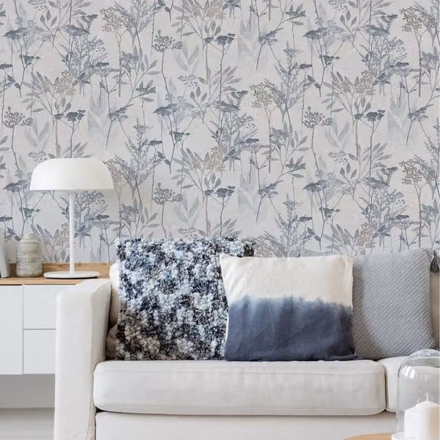 Superfresco Easy Solstice Floral Botanical Wallpaper in Pale Blue Matt Finish