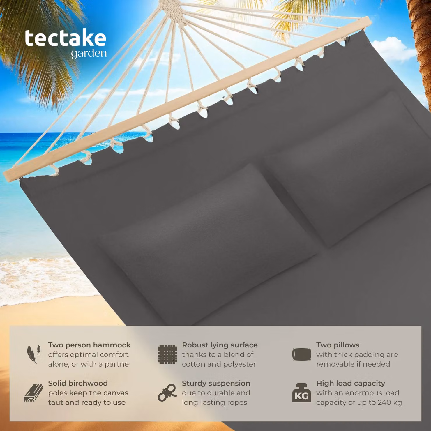 tectake Hammock Eden 2 Seater with Spreader Bars in Dark Grey – 2
