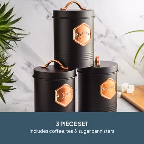 Cooks Professional 3-Piece Airtight Tea, Coffee and Sugar Canister Set in Black – 2