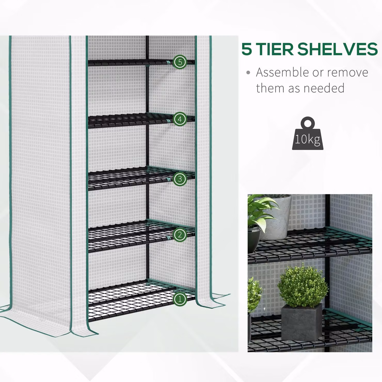 OUTSUNNY 5 Tier Widened Mini Freestanding Greenhouse in White, H x W x D: 193 x 90 x 49 cm – 4
