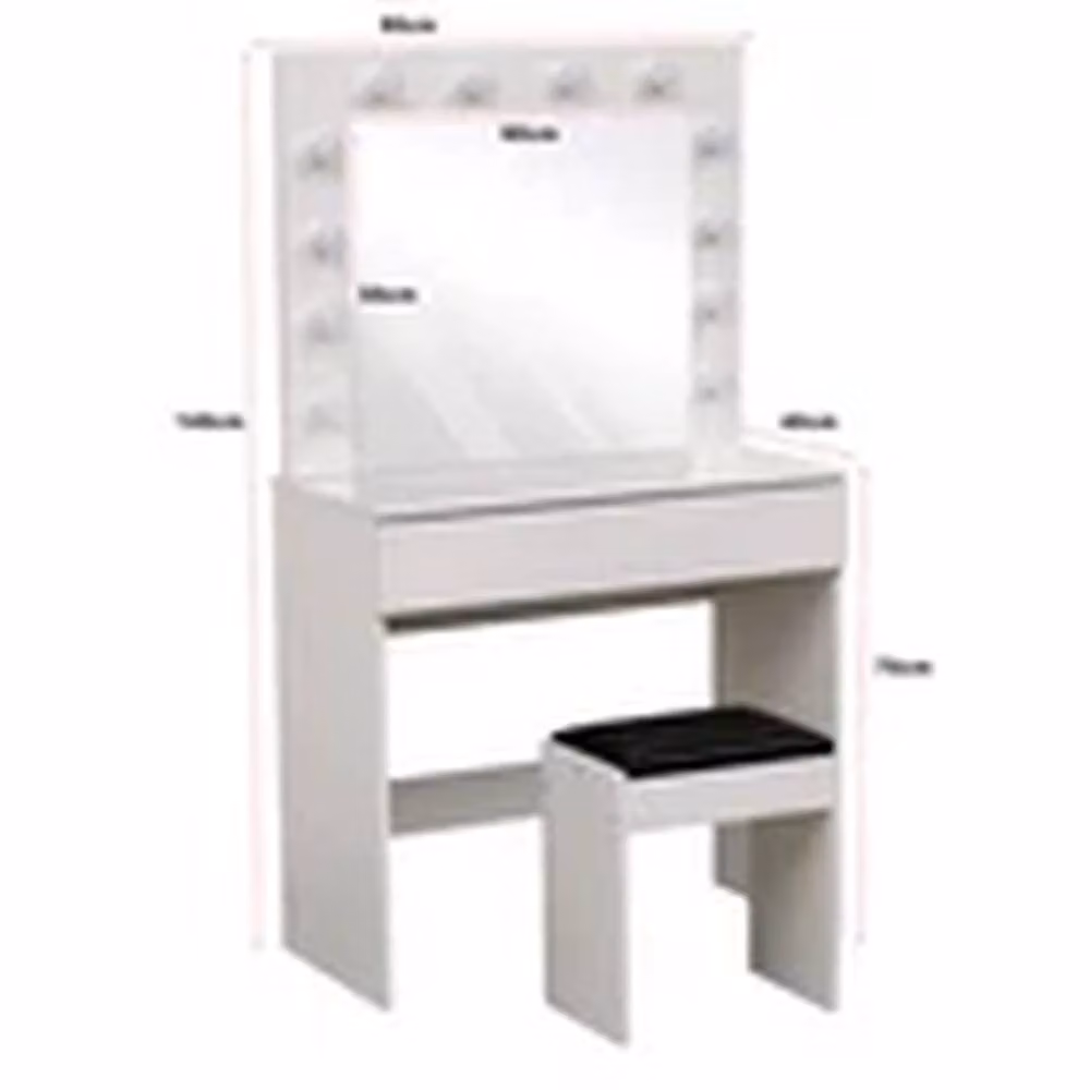 EONLION Modern White Dressing Table Set with LED Hollywood Mirror and Stool – 2