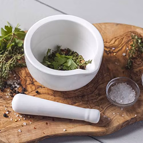 WM Bartleet & Sons White Porcelain Mortar and Pestle Set, 14cm – 5