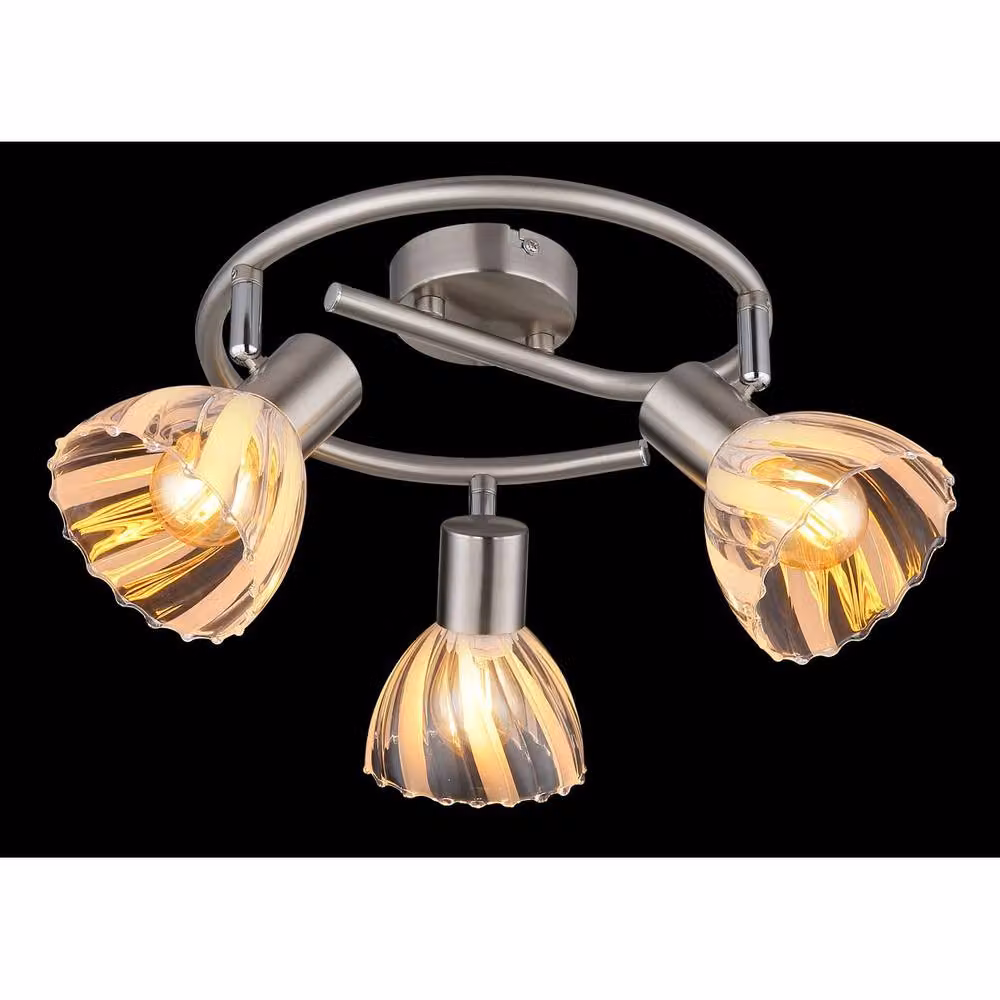 Netlighting Zachery Ceiling Spotlight Cluster with Grey Glass Shades and Nickel Matt Finish, 3x E14 – 2