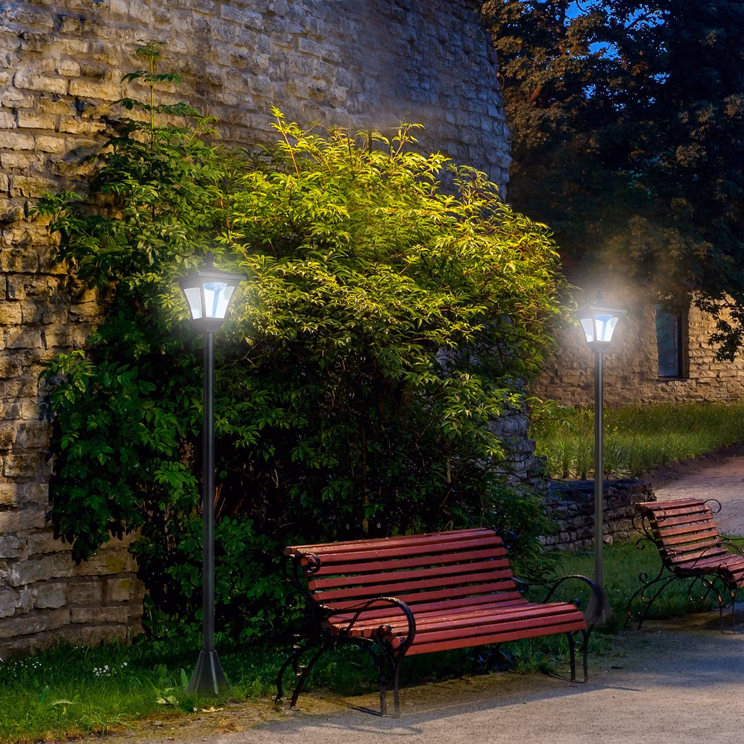 Outsunny Set of 2 Solar LED Garden Post Lamps, Black, Dimmable Bollard Lanterns with Dusk Sensor, IP44, Height: 120 cm – 2